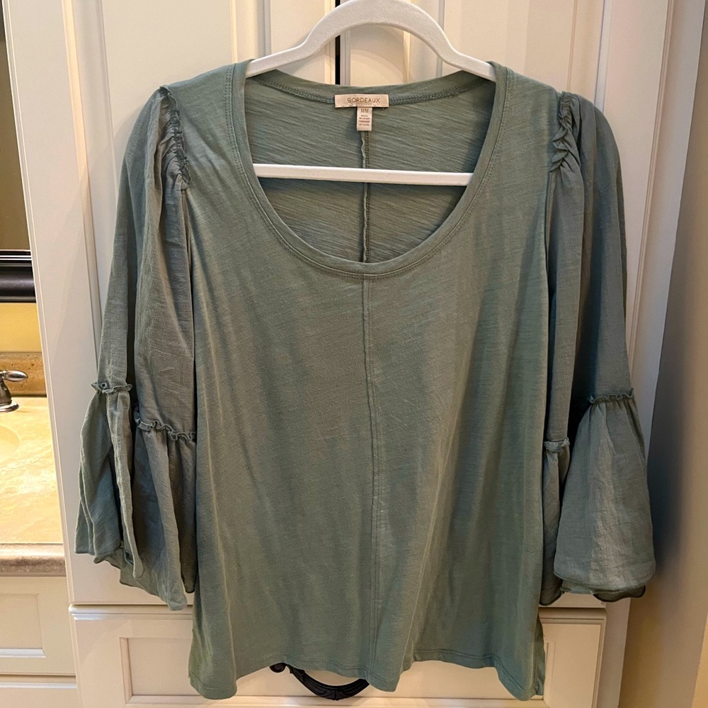 Anthropologie Bordeaux sage green tee